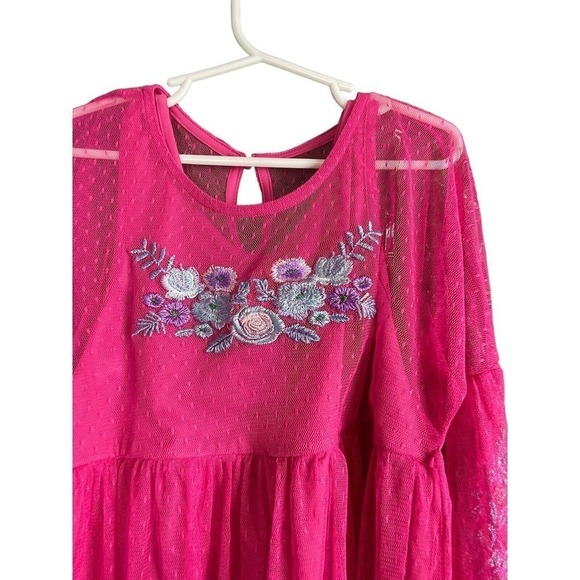 Speechless Kids Pink 2 Piece Dress Sheer Embroidered Overlay with Tank Size 14 - Picture 3 of 8